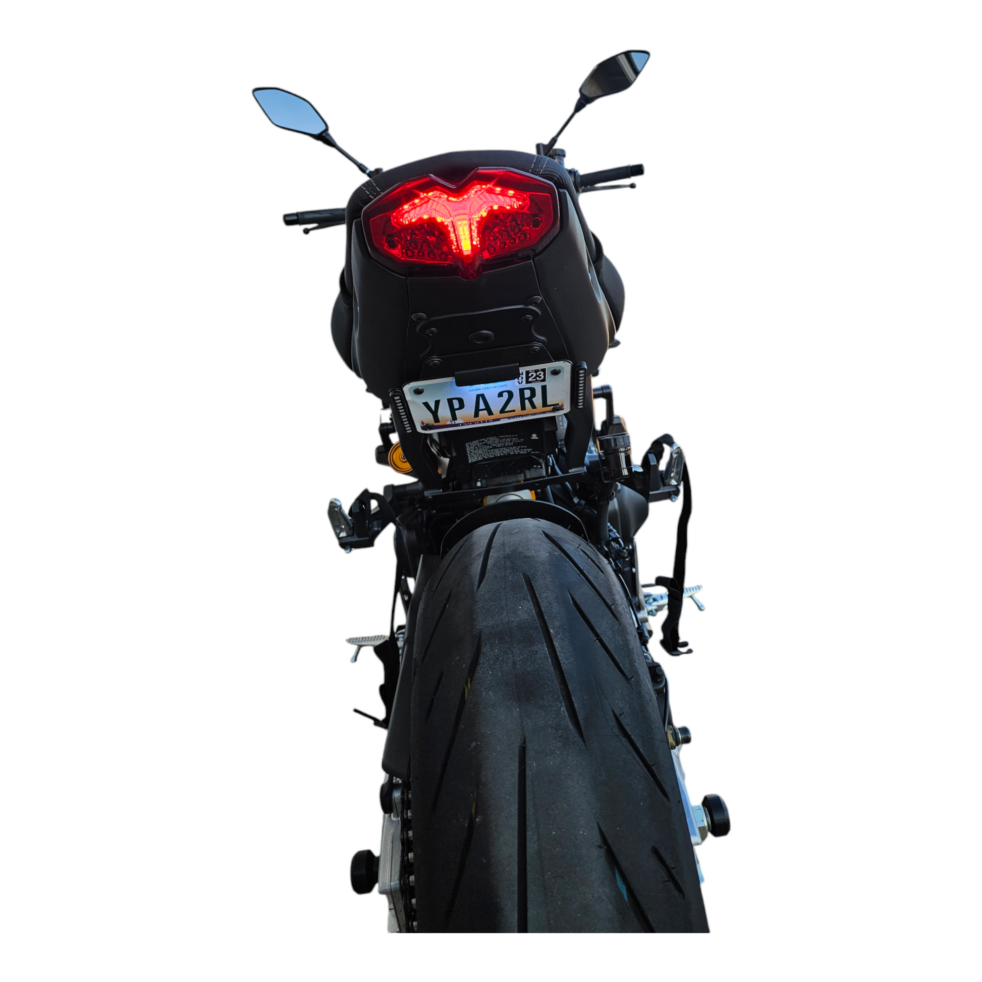 Yamaha MT09 fender eliminator rear view white background