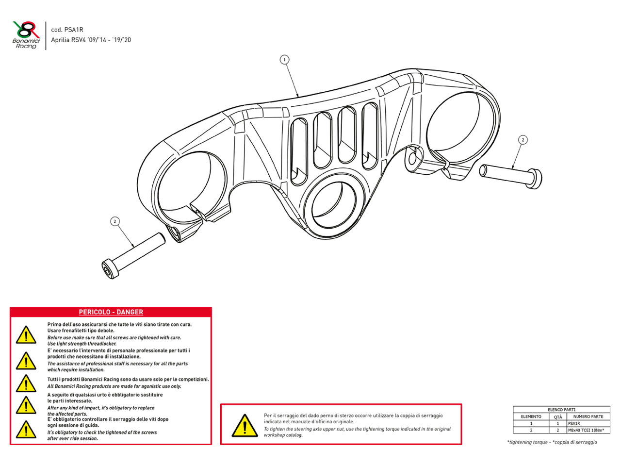 Bonamici Triple Tree Clamp Aprilia RSV4 (Black) (Race) (09-14 / 2019+)