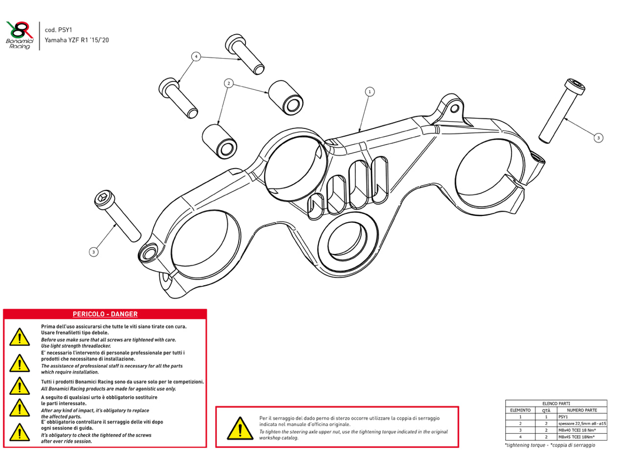 Bonamici Triple Tree Clamp Yamaha R9 (Black) (Race)