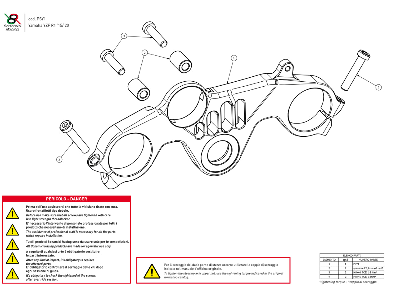 Bonamici Triple Tree Clamp Yamaha R1 /M (Black) (Street) (2015+)