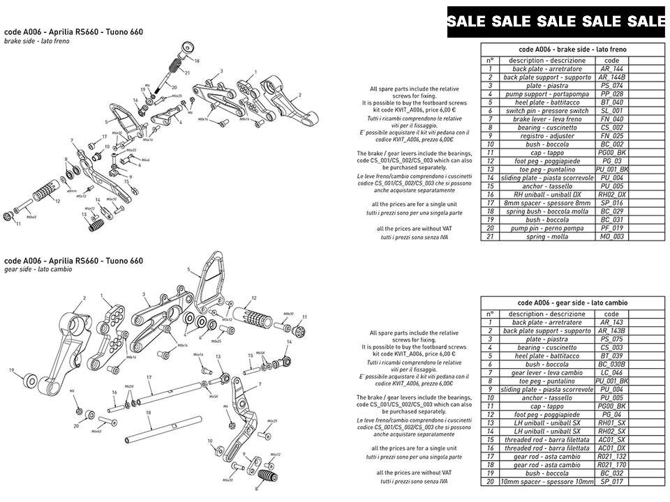 Bonamici Aprilia RS 660 Rearsets (USA Theme / Limited Edition)