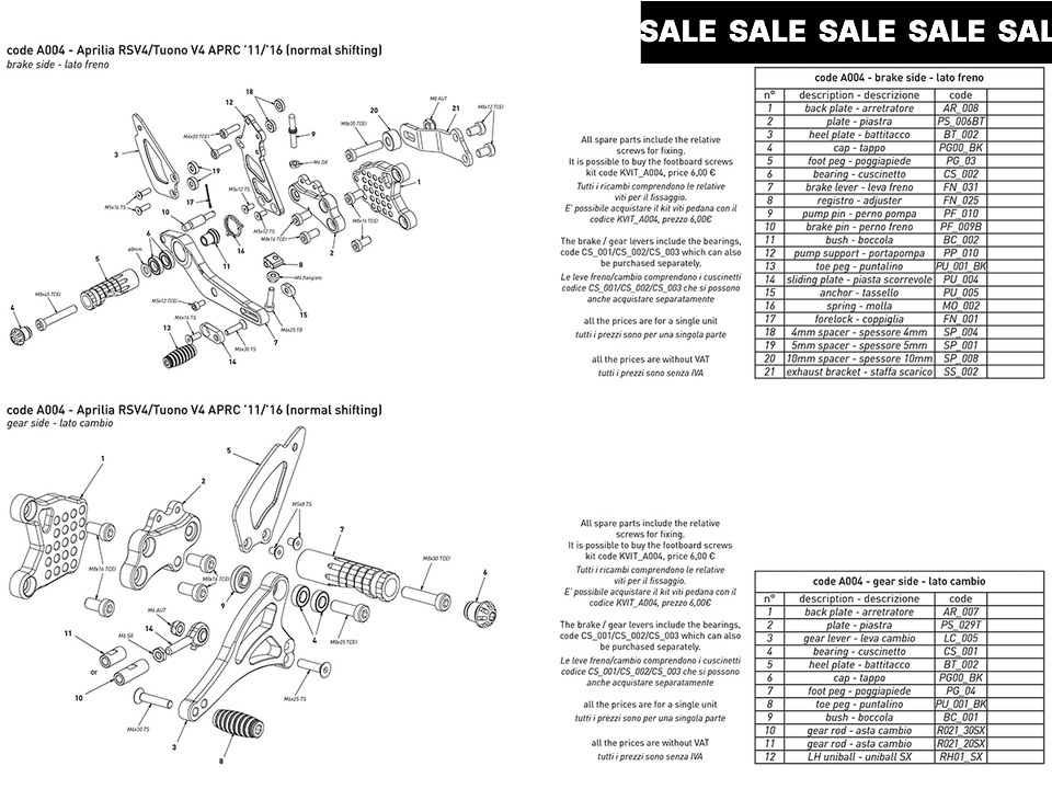 Bonamici Aprilia RSV4 / Tuono V4 Rearsets w/APRC (11-16)