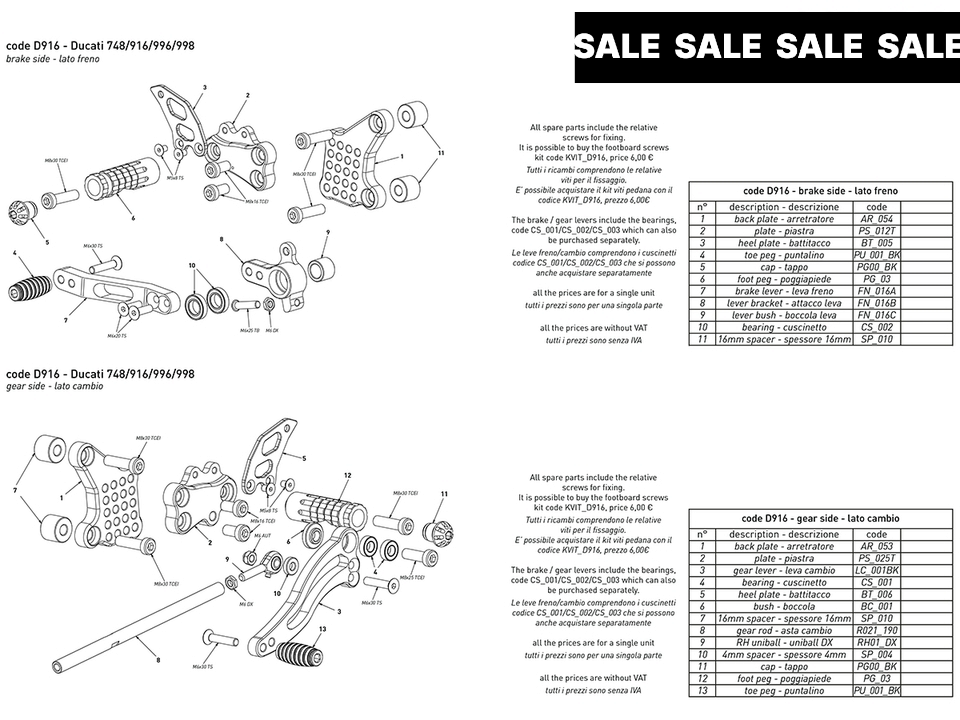 Bonamici Ducati 748, 916, 955, 996, 998 Rearsets