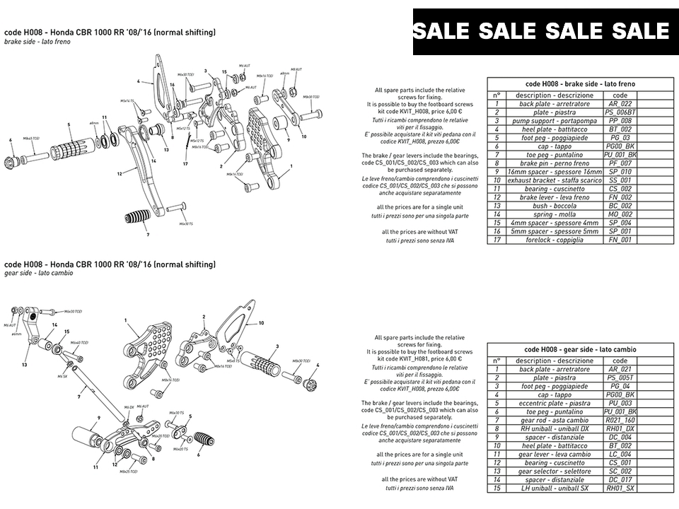Bonamici Honda CBR 1000RR Rearsets (08-16)
