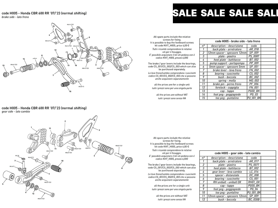 Bonamici Honda CBR 600RR Rearsets (2007+)