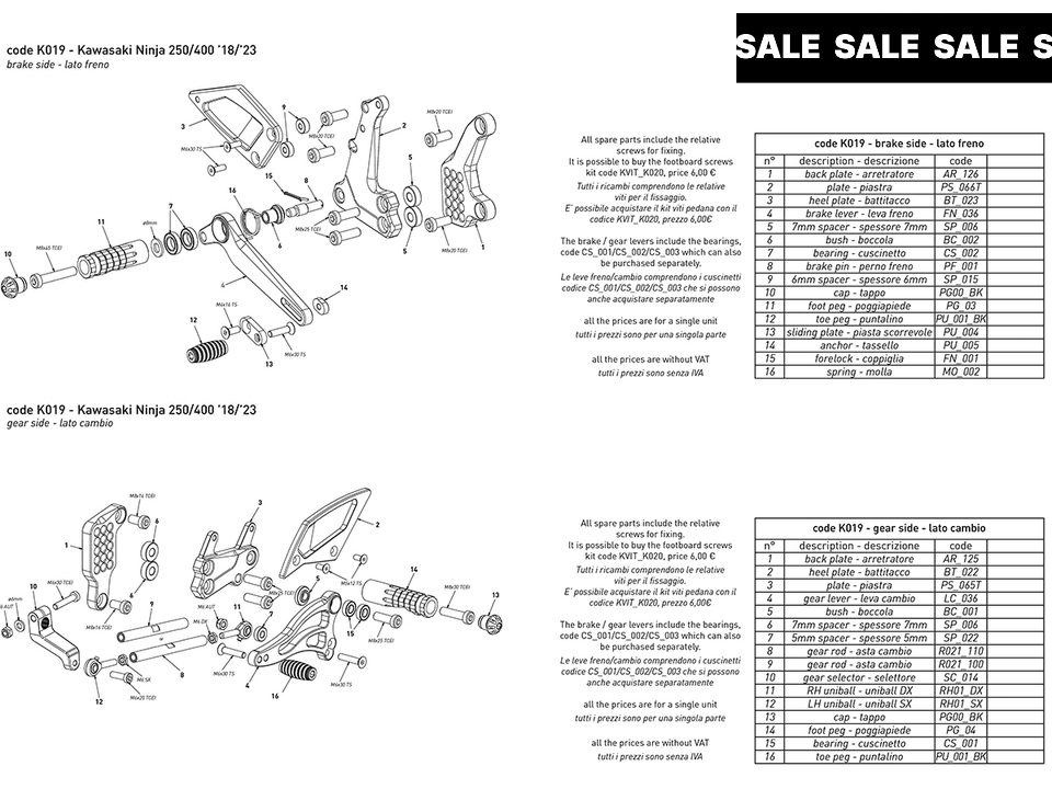 Bonamici Kawasaki Ninja 400 Rearsets