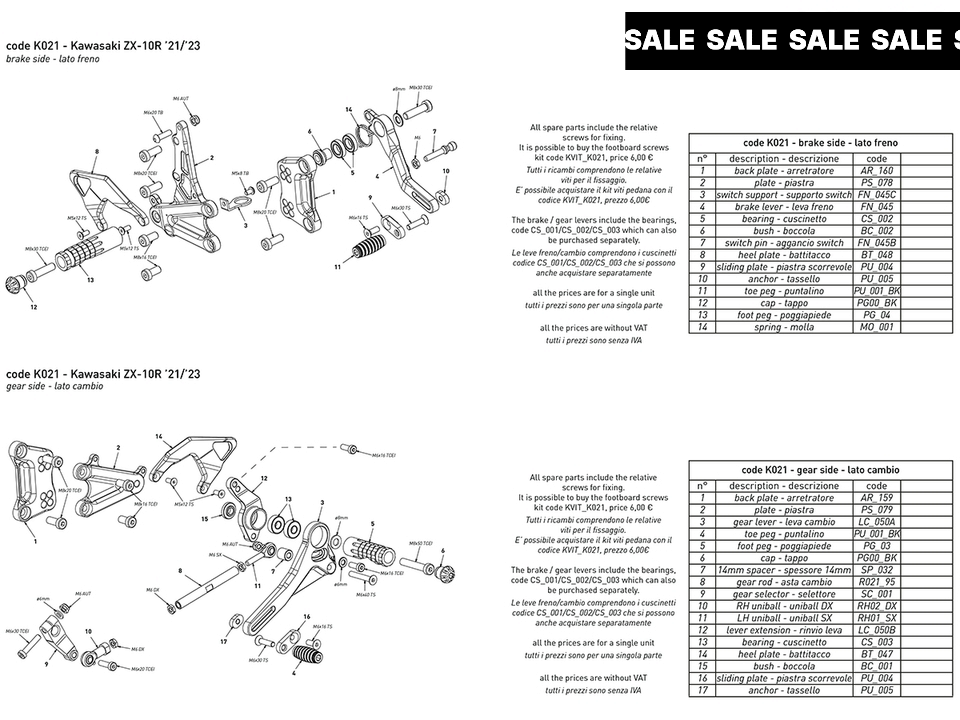 Bonamici Kawasaki Ninja ZX-10R Rearsets (2021+)