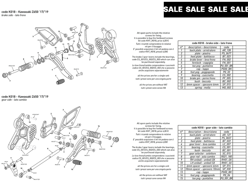 Bonamici Kawasaki Ninja 650 / Z650 Rearsets (17-19)