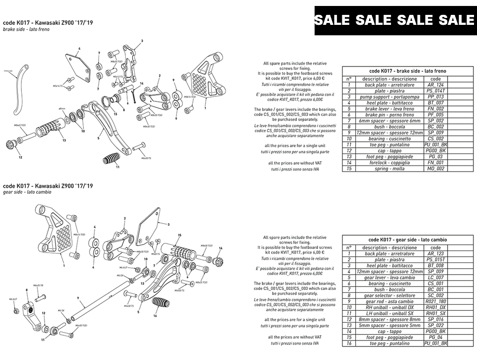 Bonamici Kawasaki Z900 Rearsets (17-19)