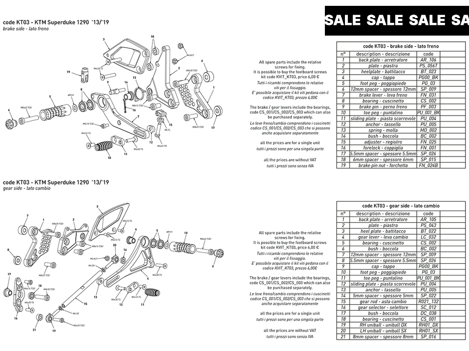 Bonamici KTM 1390 Super Duke R / Evo Rearsets