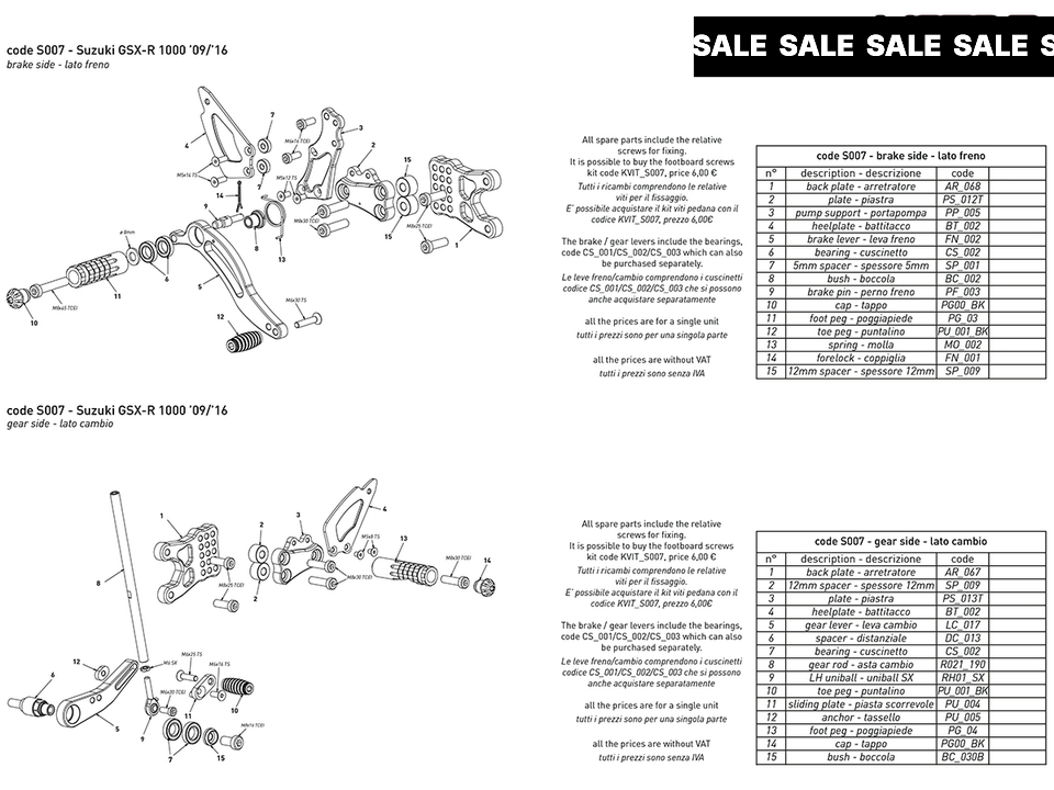 Bonamici Suzuki GSX-R 1000 Rearsets (09-16)