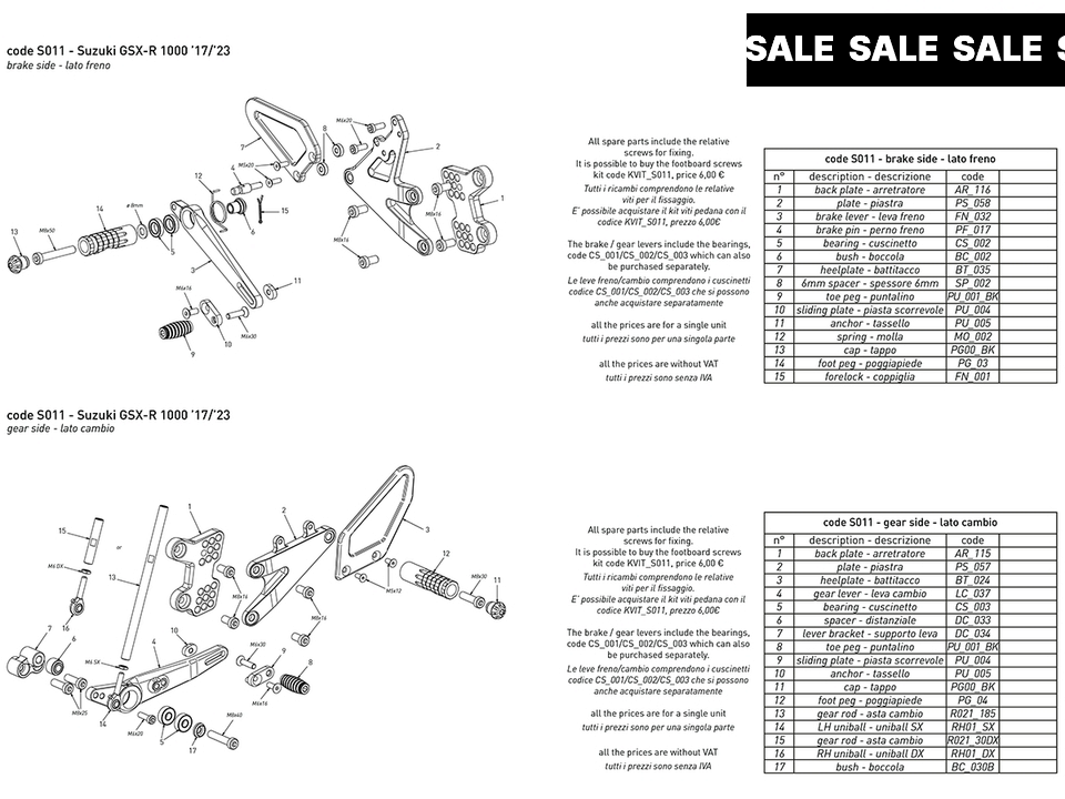 Bonamici Suzuki GSX-R 1000 Rearsets (2017+)
