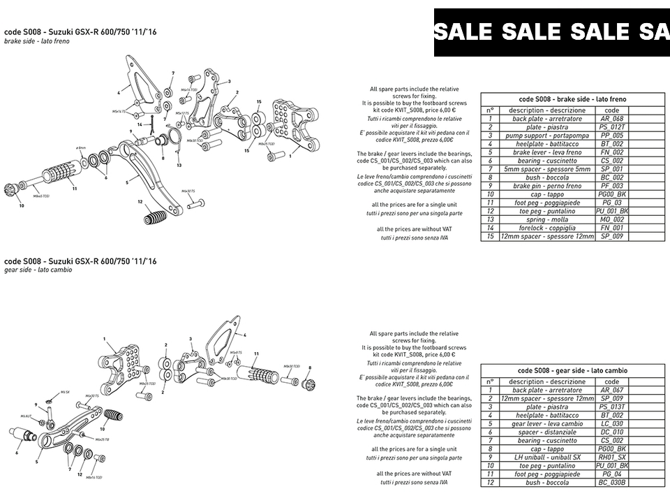 Bonamici Suzuki GSX-R 600 / 750 Rearsets (2011+)