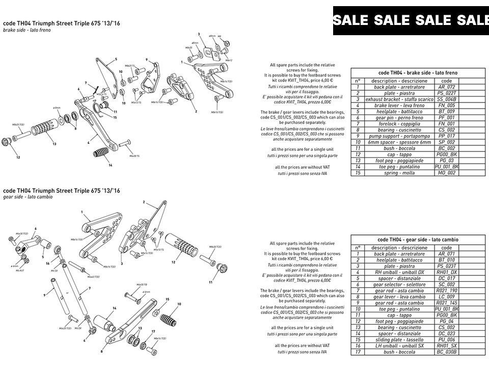 Bonamici Triumph Street Triple 675 Rearsets (2013+)