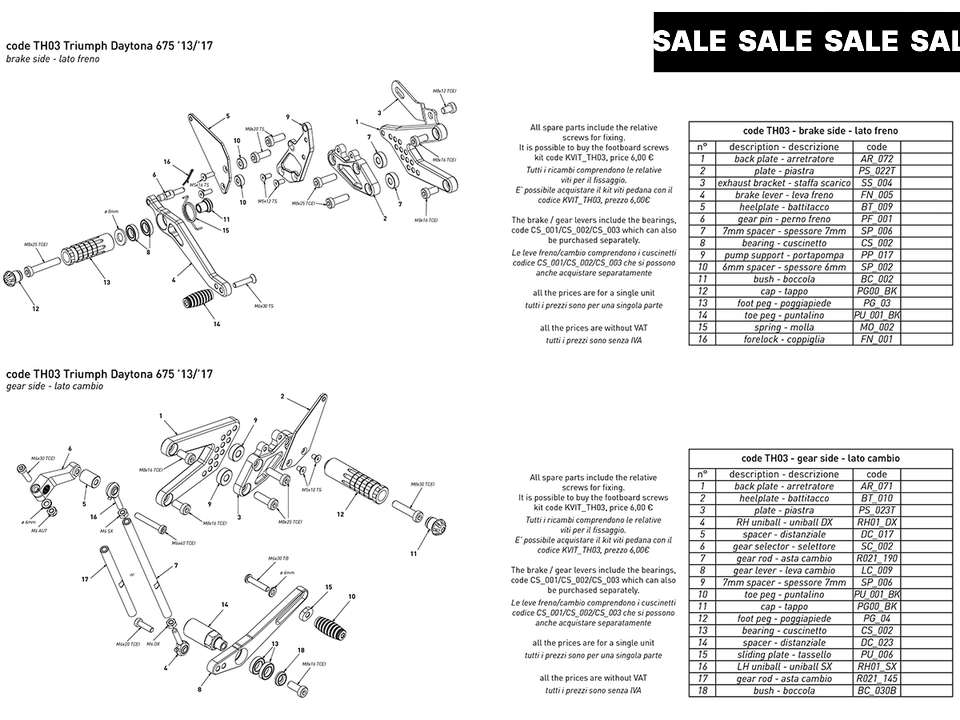 Bonamici Triumph 765 Daytona 675/R Rearsets (2013+)