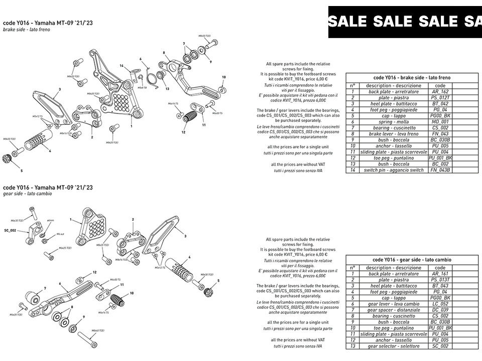 Bonamici Yamaha MT-09 Rearsets (2021+)
