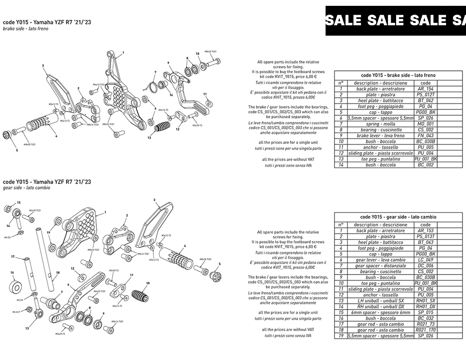 Bonamici Yamaha R7 Rearsets