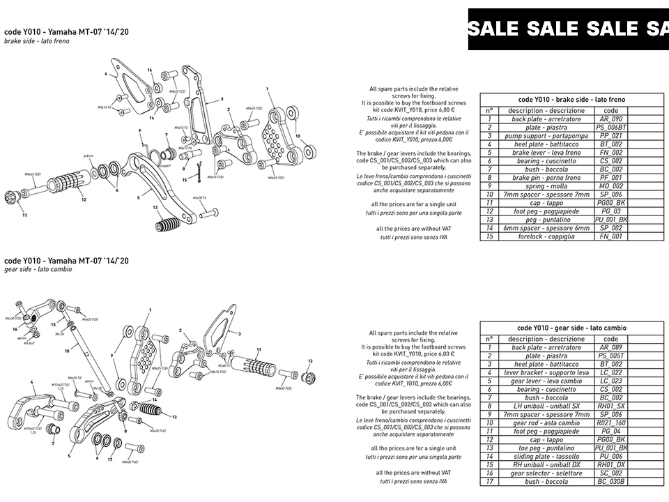 Bonamici Yamaha MT-07 Rearsets (14-20)