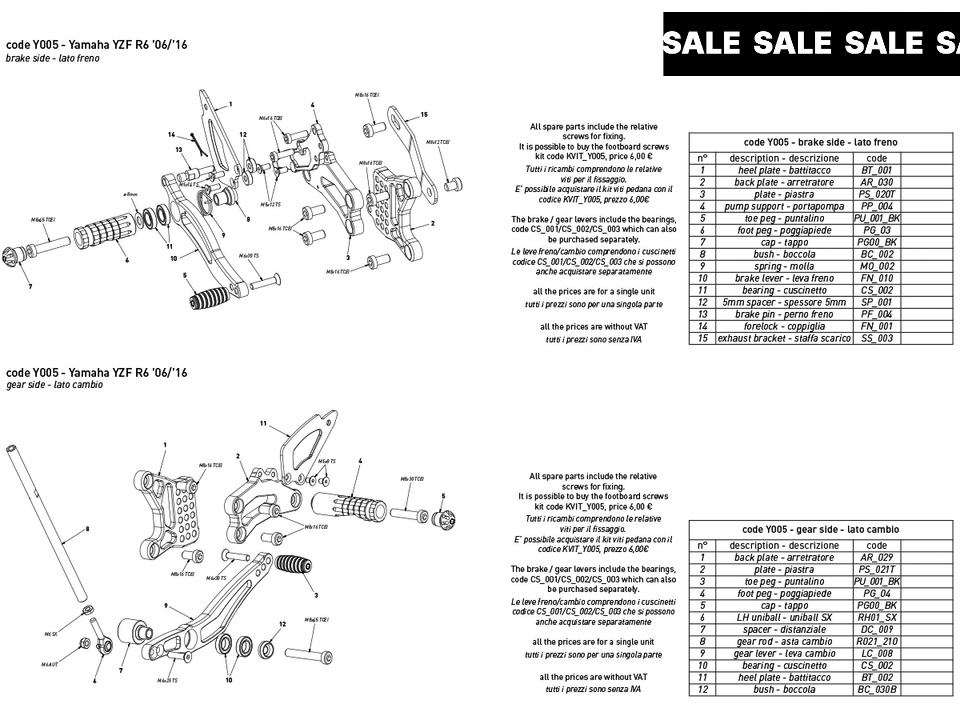 Bonamici Yamaha R6 Rearsets (06-16)