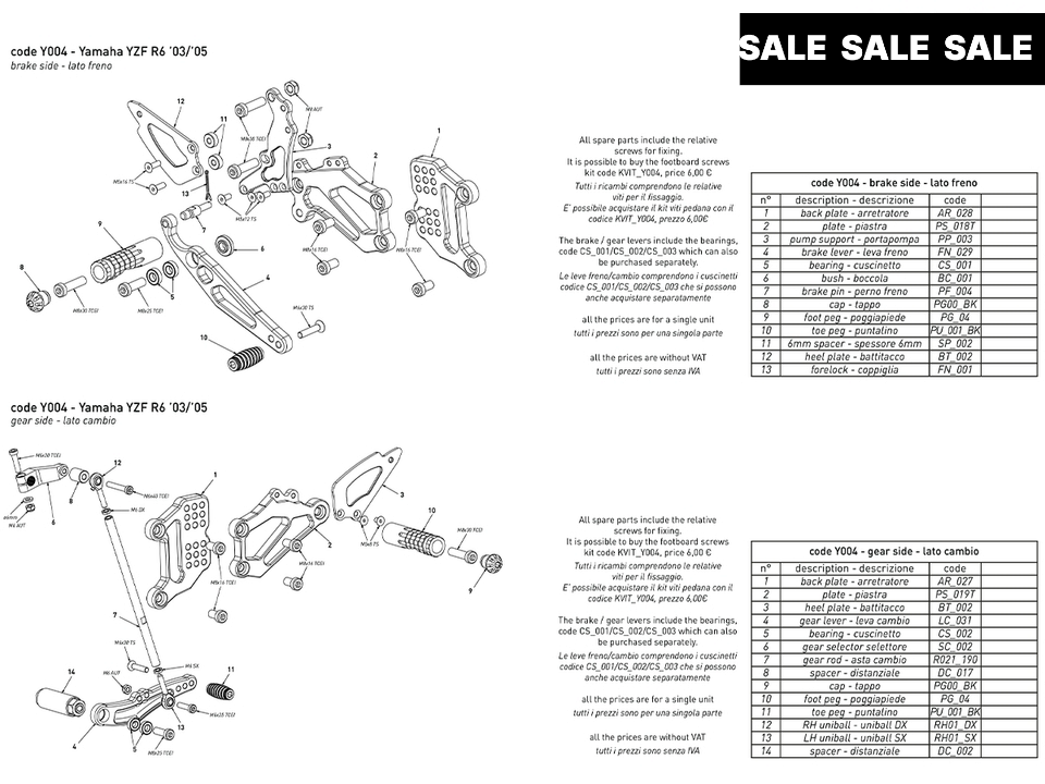 Bonamici Yamaha R6 Rearsets (03-05)
