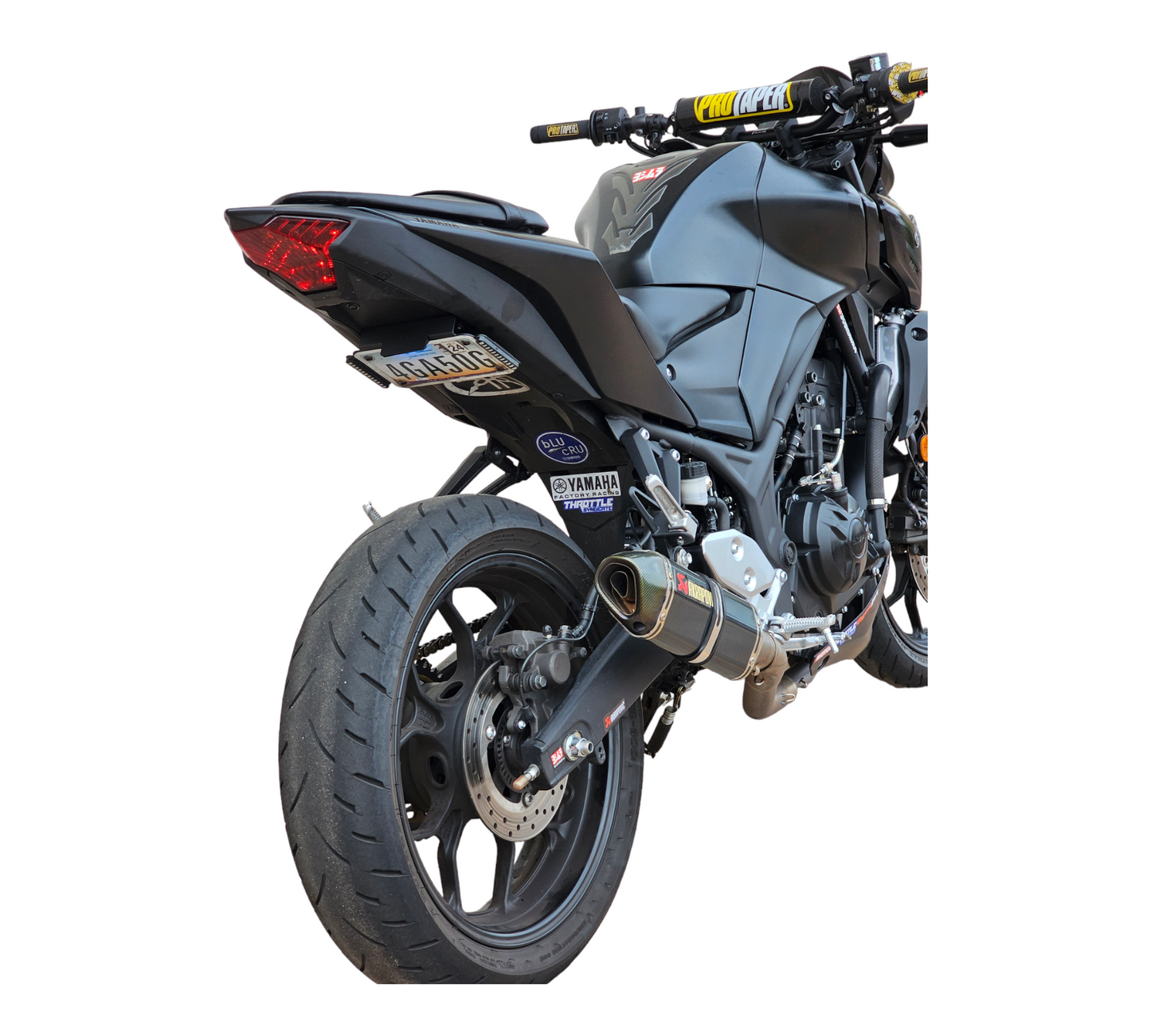Yamaha MT03 fender eliminator diagonal white background