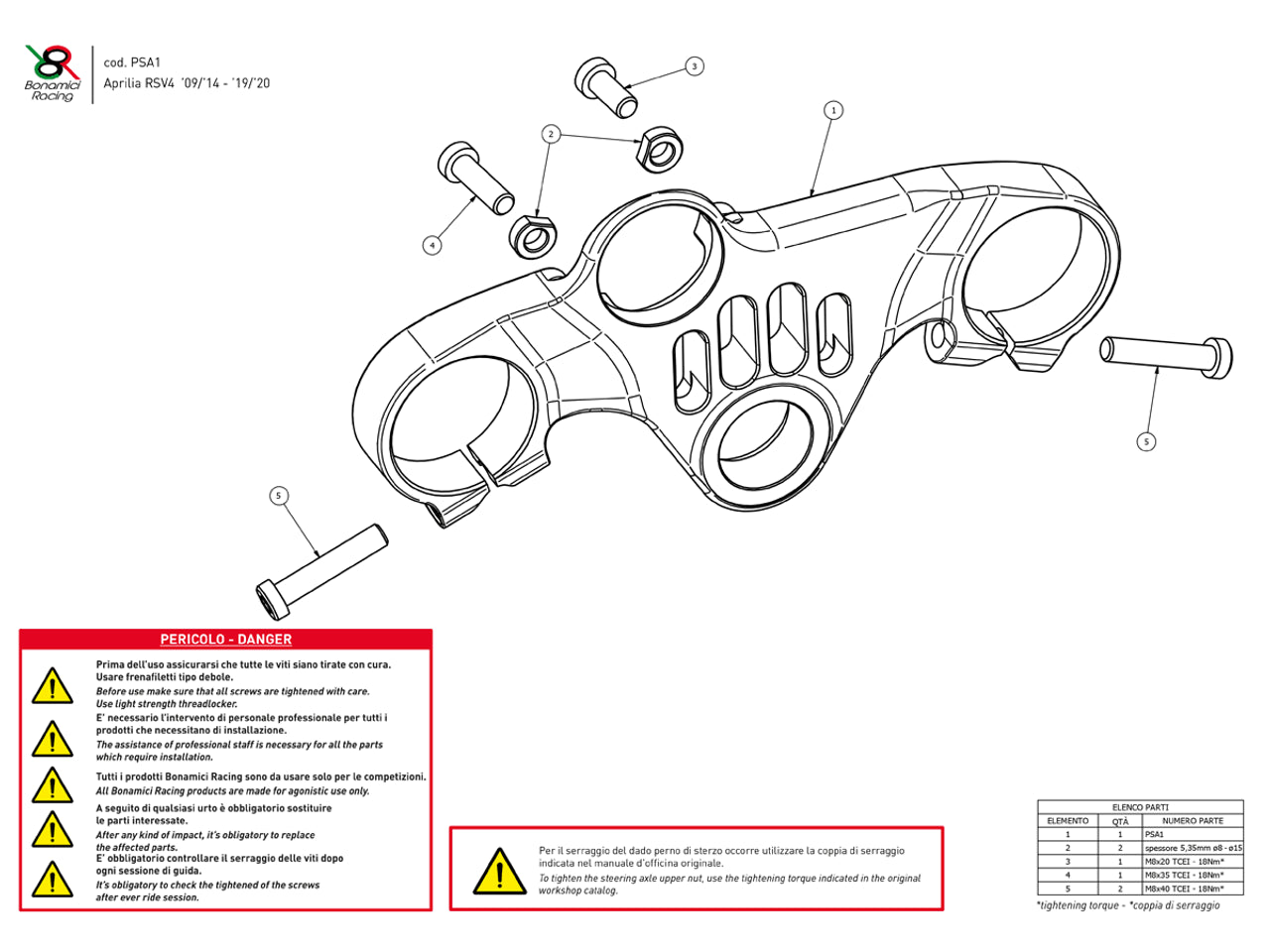 Bonamici Triple Tree Clamp Aprilia RSV4 (Black) (Street) (09-14 / 2019+)