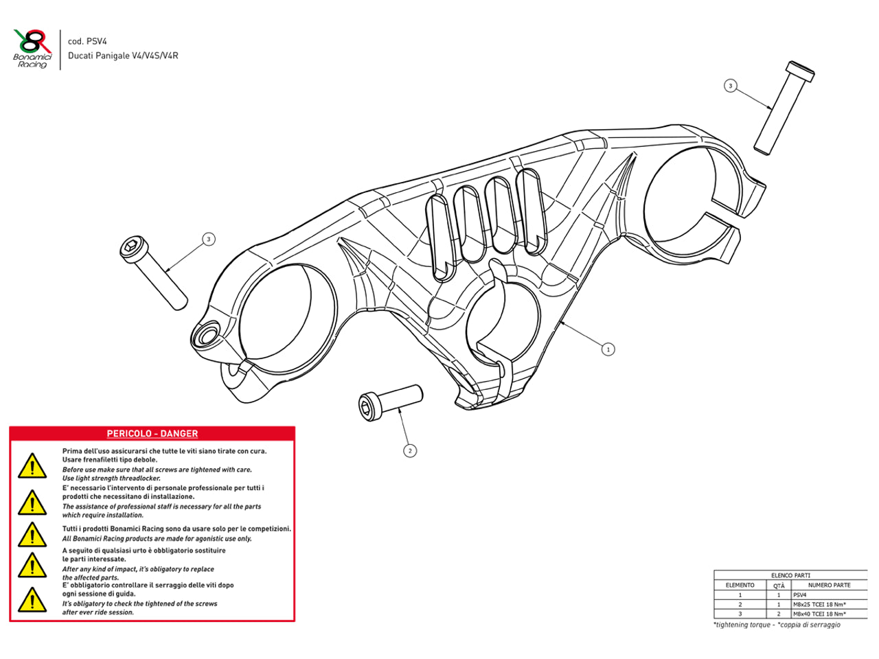 Bonamici Triple Tree Clamp Ducati Panigale V4 S/R (Red) (-2024)