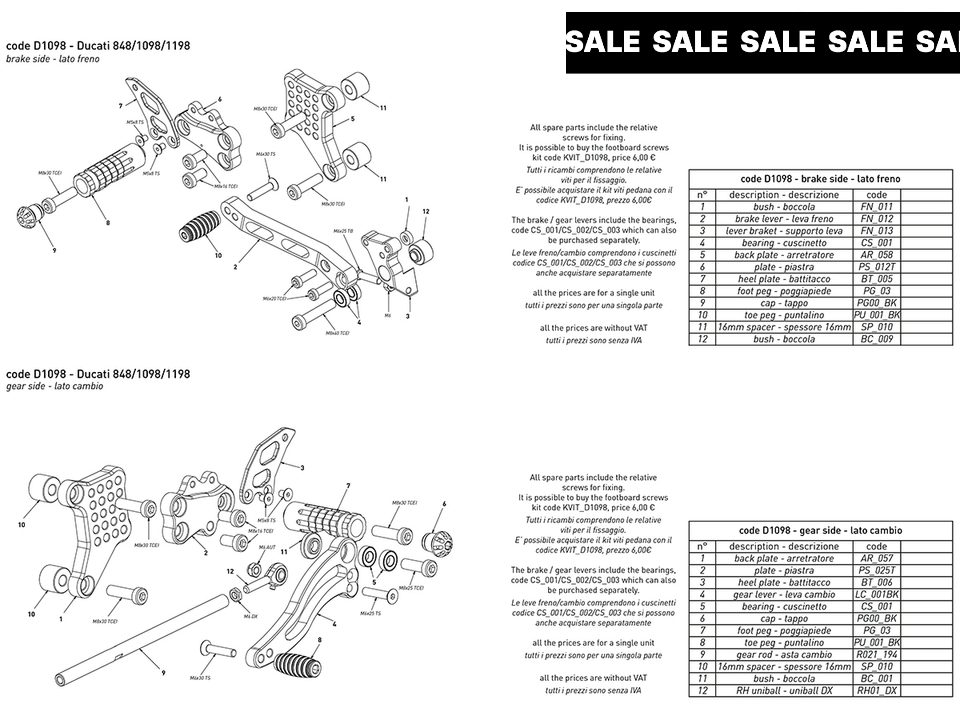Bonamici Ducati 848, 1098, 1198 Rearsets