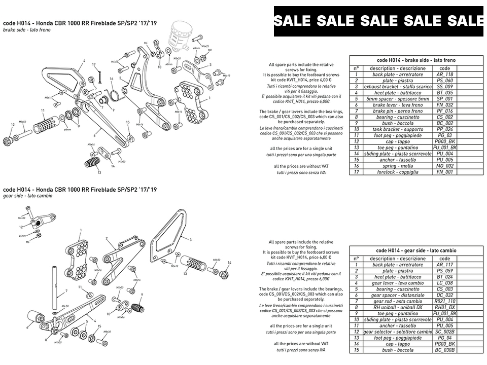 Bonamici Honda CBR 1000RR Fireblade Rearsets (17-19)