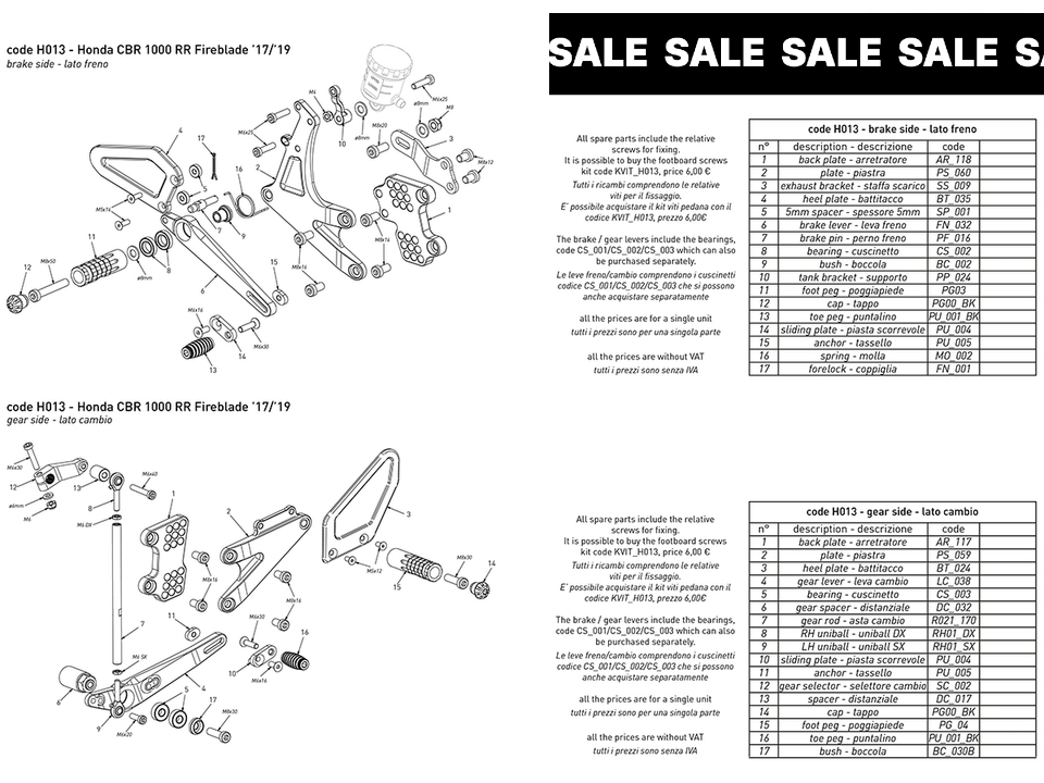 Bonamici Honda CBR 1000RR Fireblade Rearsets (17-19)