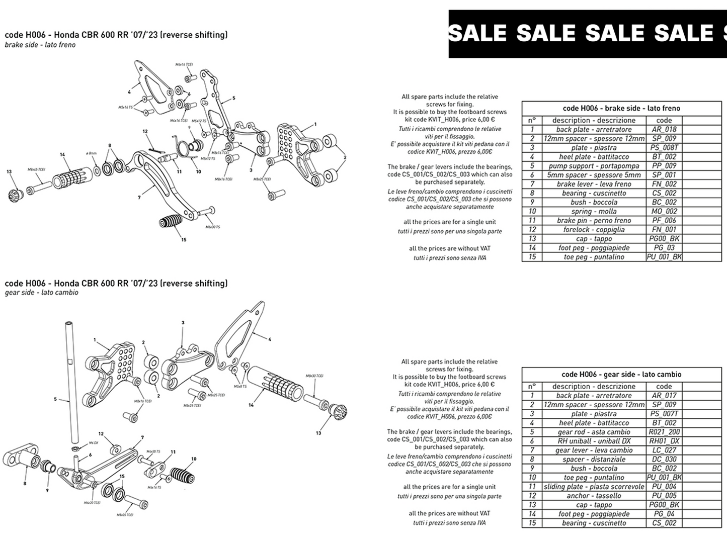 Bonamici Honda CBR 600RR Rearsets (2007+)("GP" Shift)