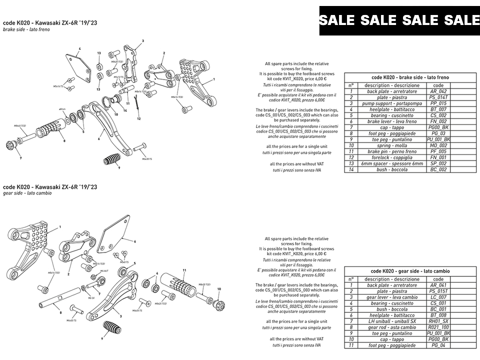 Bonamici Kawasaki Ninja ZX-6R Rearsets (19-23)