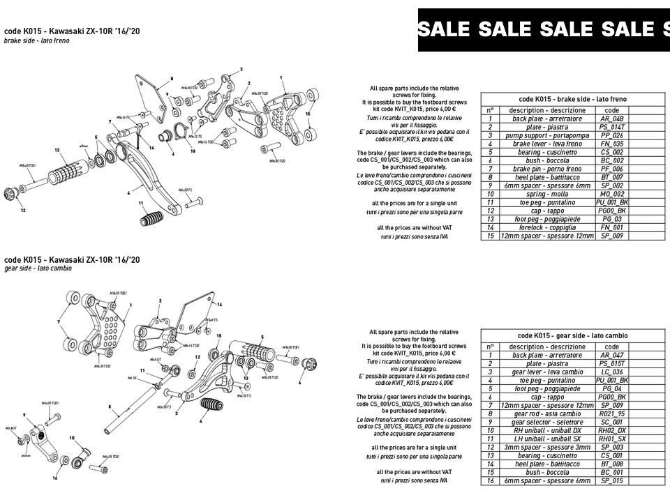 Bonamici Kawasaki Ninja ZX-10R Rearsets (16-20)
