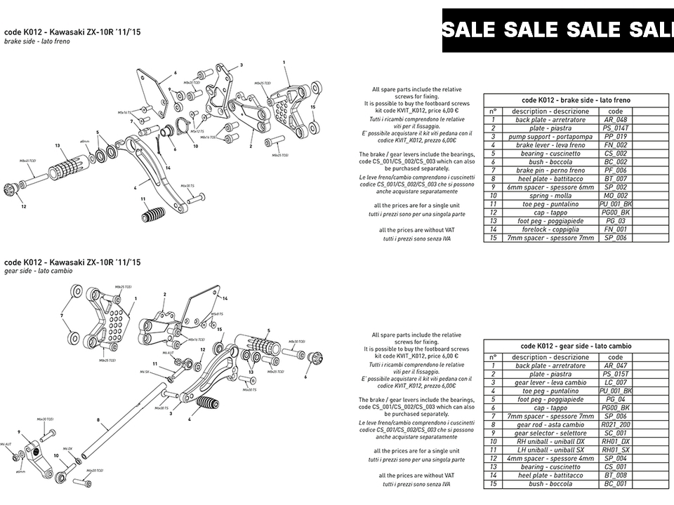 Bonamici Kawasaki Ninja ZX-10R Rearsets (11-15)