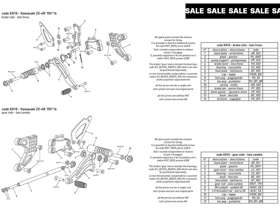 Bonamici Kawasaki Ninja ZX-6R Rearsets (09-18)