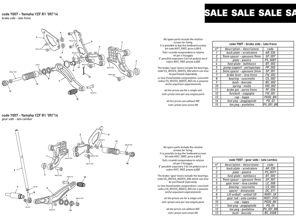 Bonamici Yamaha R1 Rearsets (09-14)