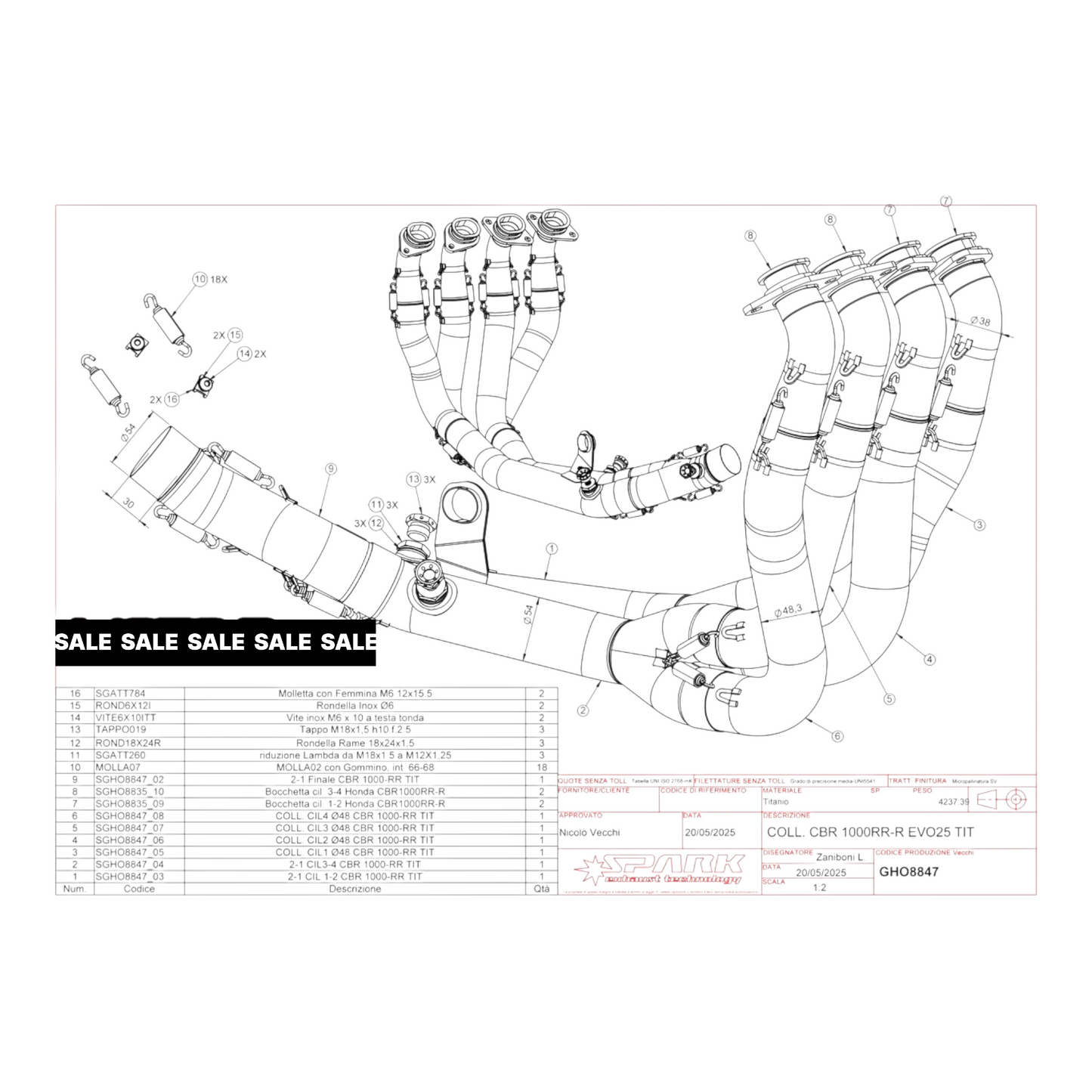 Spark Honda CBR 1000RR-R Fireblade SP Full Titanium Exhaust System (180 Deg / Split Throttle Body) (2025+)